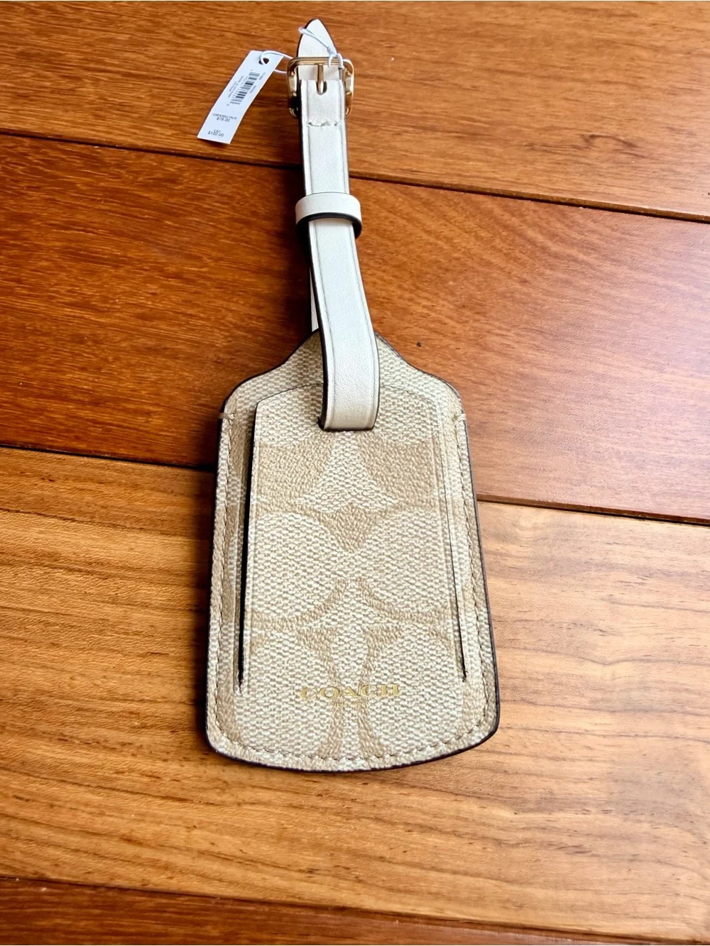 Coach Signature Canvas Luggage Tag Chalk/Light Khaki Gold Hardware. NWT - Picture 5 of 6